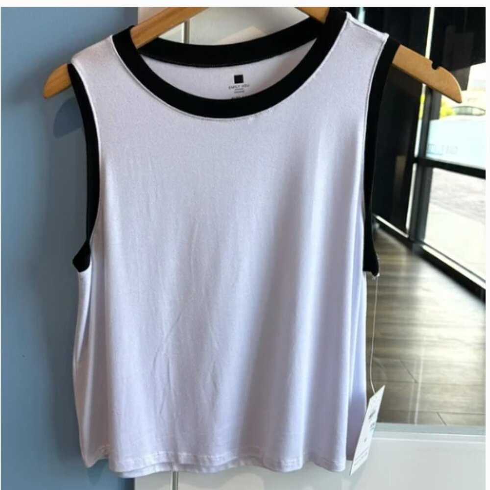 Emily Hsu Designs Motion Cropped Tank White Contrast Trim BNIB M